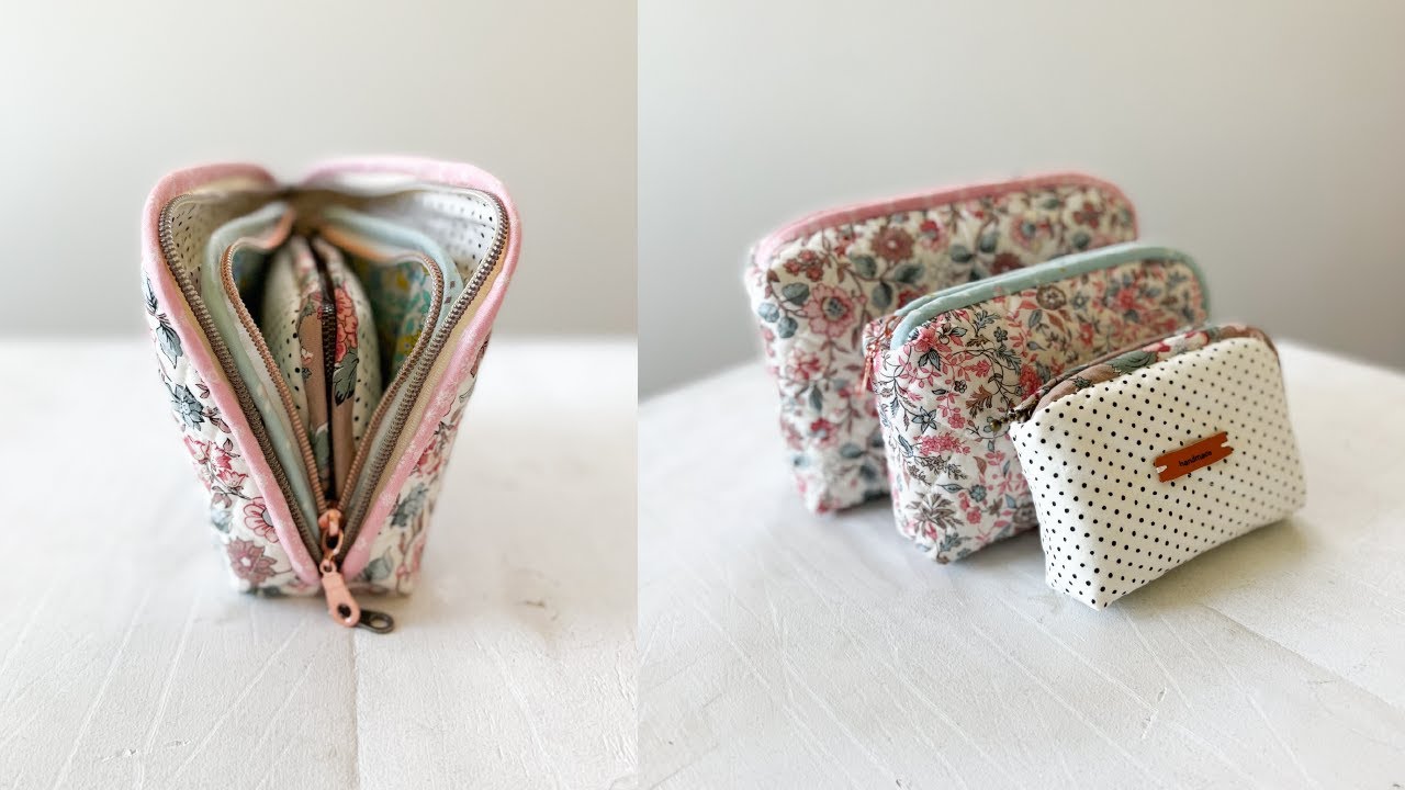 Quilted Open Wide Zipper Pouch Trio | Zipper Sewing | Makeup Bags