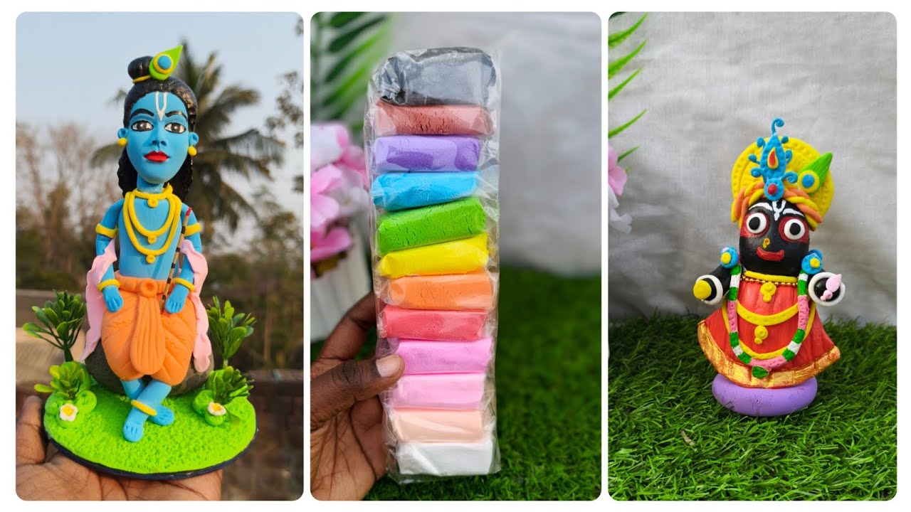Krishna ji🦚 and Jagannath ji❤️idol making with clay/খুব সহজে বানিয়ে নাও কৃষ্ণ😍জগন্নাথদেব #Krishnaji🦚