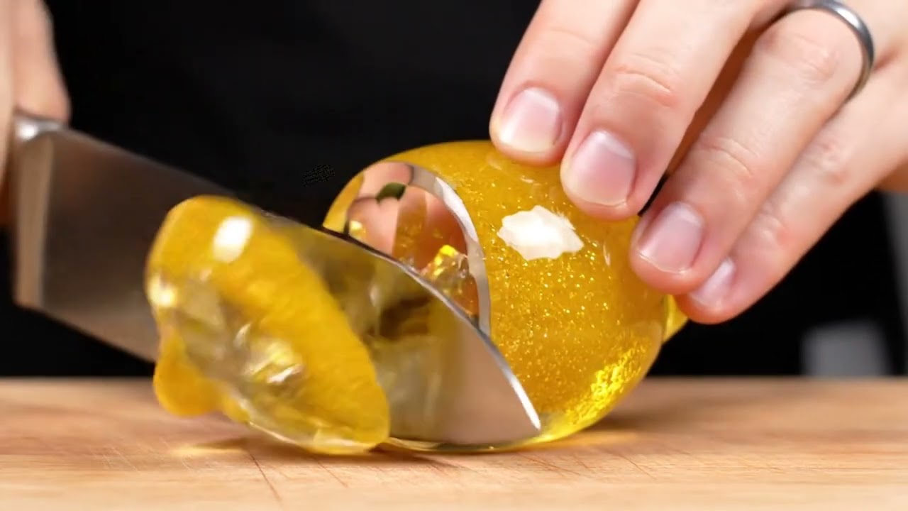 Highly realistic ultra 8K ASMR video of a human hand slicing a hyper-detailed#AIVideo