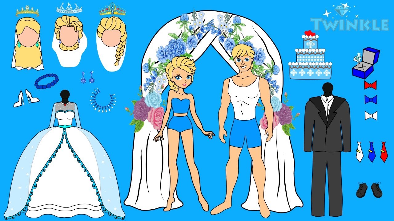 PAPER DOLLS WEDDING PARTY GLITTER DRESSES FOR DOLLS GROOM & BRIDE DOLLS BRIDE & ACCESSORIES FOR GIRL