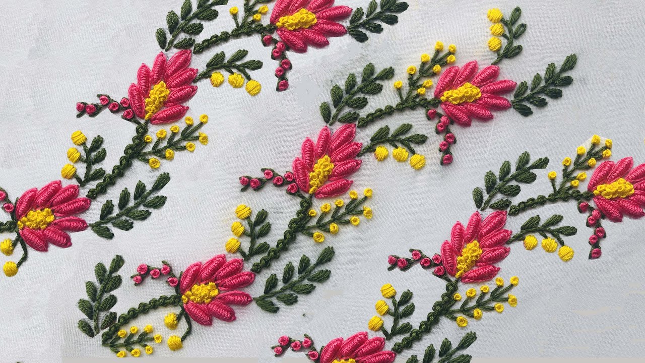 Hand Embroidery: Border Embroidery - Embroidery For Beginners - Brazilian Neckline Embroidery