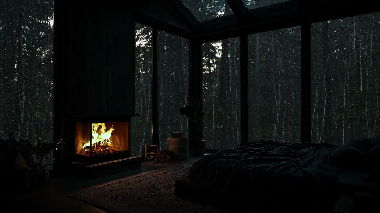 Rainstorm & Fireplace Ambience 🌧🔥 Warm Indoor Sounds for Stress Relief & Sleep