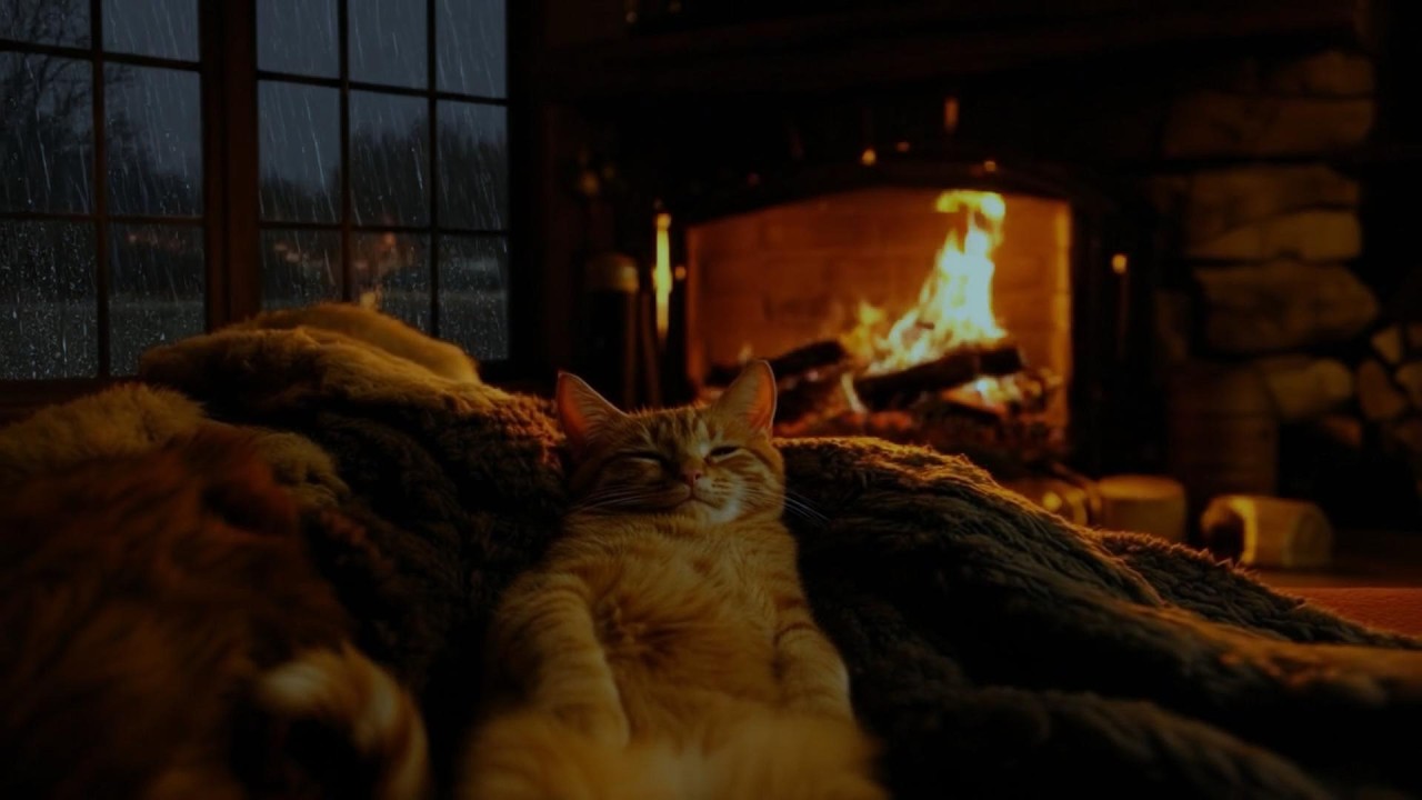 🔴 LIVE 24/7 Rain Sounds & Soft Piano 🎹🔥 Cozy Room Cat Ambience