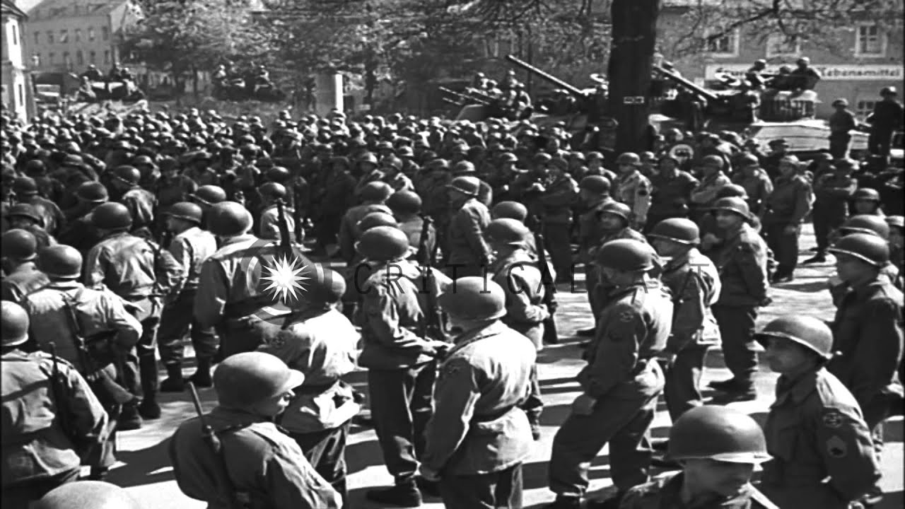 US Maj. Gen. John W. Leonard, CG of the 9th Armored Division announces Germany's ...HD Stock Footage