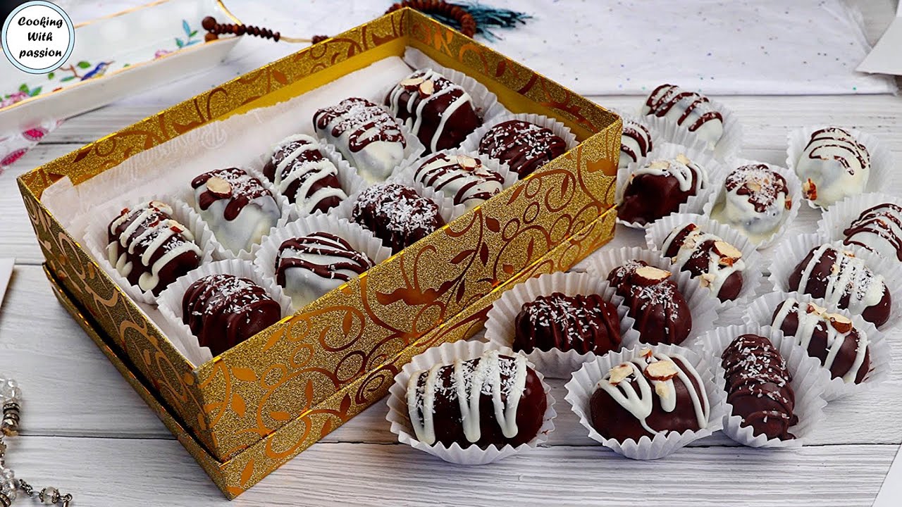 Chocolate Covered Stuffed Dates Iftar Special Ramadan Recipe, Assorted Dates Khajoor for Eid & Iftar