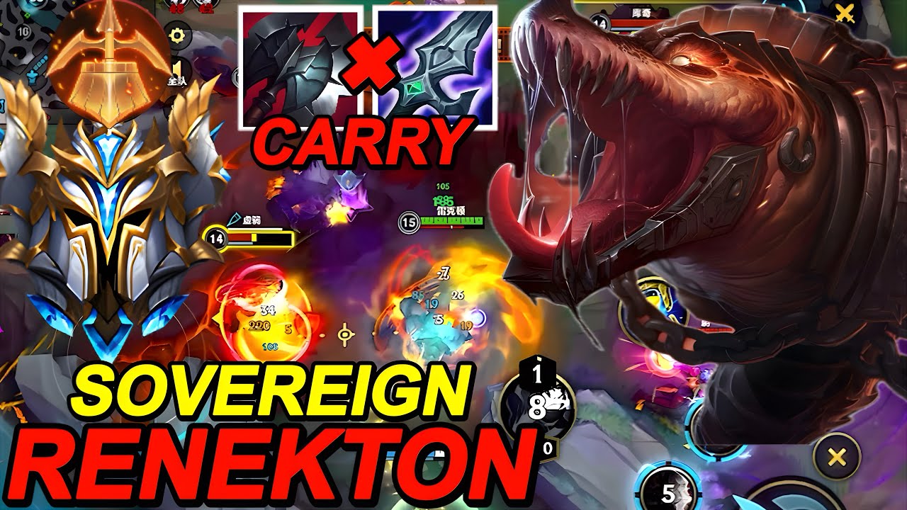 Wild Rift Renekton | China Sovereign 147LP Rank Gameplay | Scorched Earth Renekton Skin | Build Rune