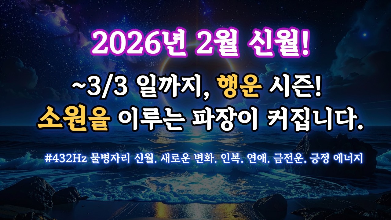 (2026년 2월 신월) 소원을 이루는 파동이 강력합니다. 약 2주간 행운의 변화를 맞이하세요. 432Hz 물병자리 주파수 명상 음악