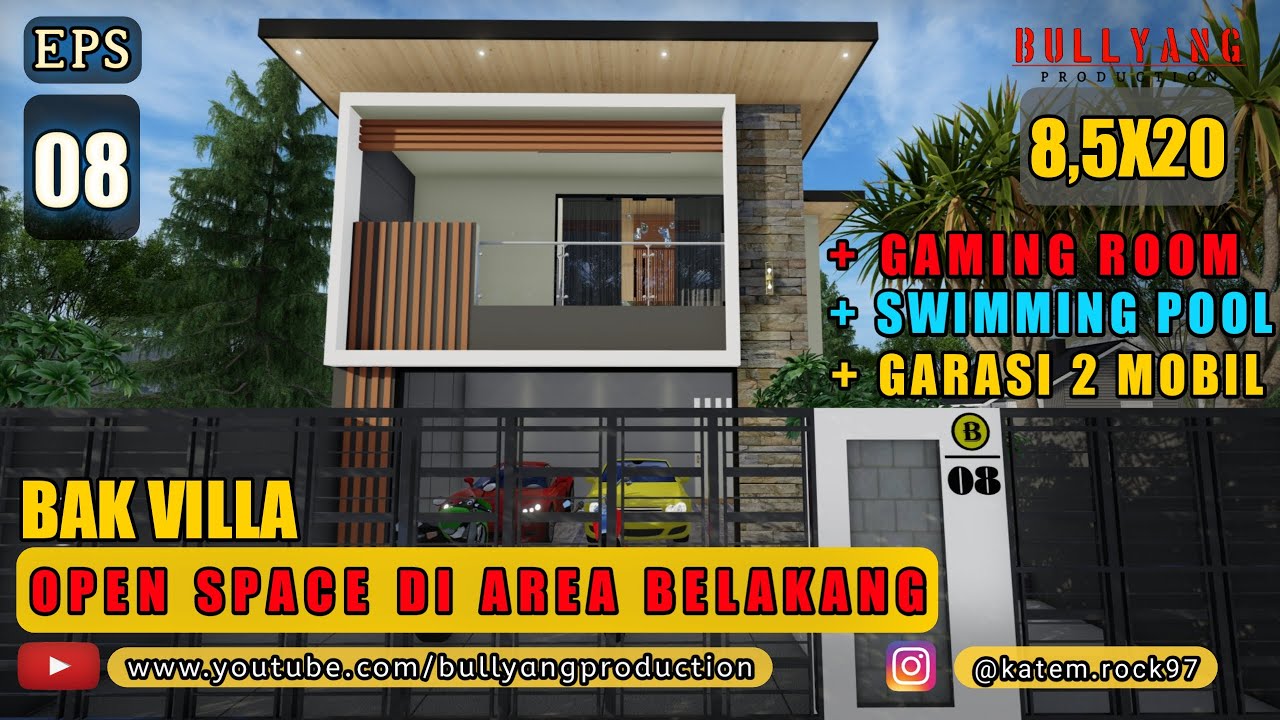 Bak villa, desain rumah dengan konsep terbuka di lahan 8,5x20 m lengkap dengan kolam renang