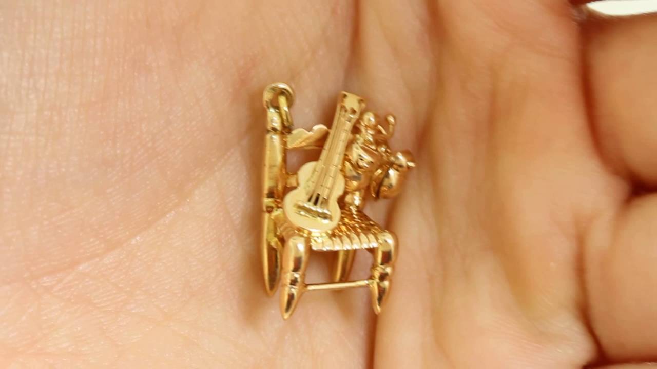Vintage Chair with Guitar and Drums Charm In Solid 18k Yellow Gold