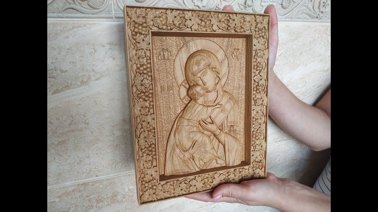 Virgin Mary icon Wood Carved religious icon Our Lady icon Religious gift