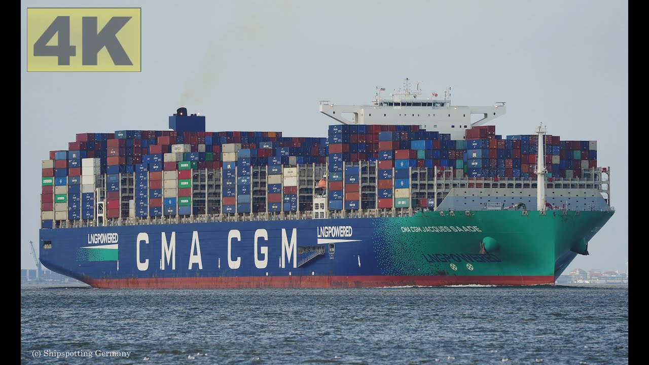 CMA CGM JACQUES SAADE - Shipspotting Germany 🇩🇪 IMO 9839179 - River Elbe near City Otterndorf - 4K