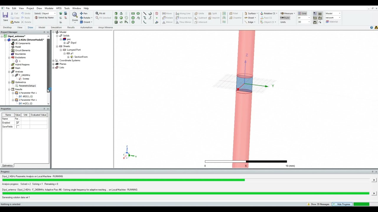 HFSS Tutorial:  design and simulation a 2.4 GHz dipol antenna, part 02