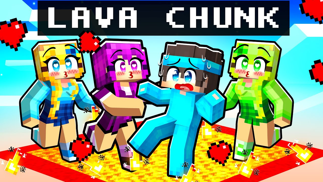 Locked on a LAVA One Chunk With CRAZY GIRLS in Minecraft!