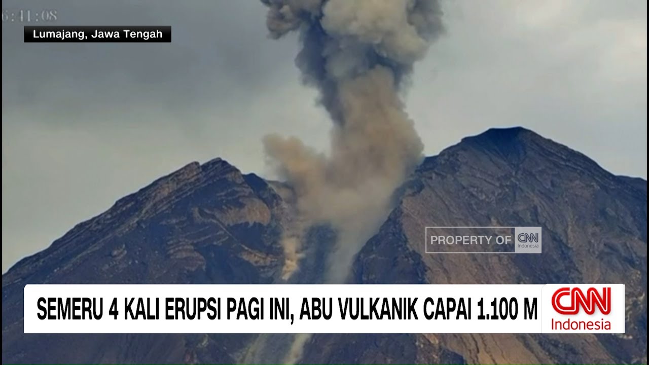 Semeru 4 Kali Erupsi Pagi Ini, Abu Vulkanik Capai 1.100 M