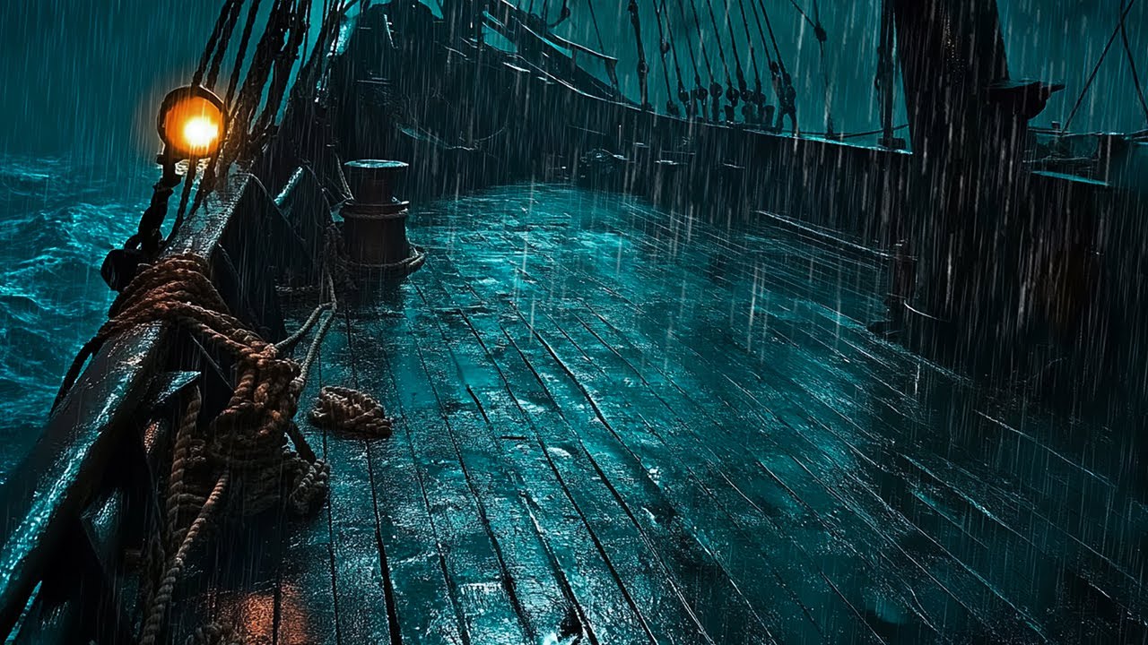 Soothing Rainfall on a Boat & Rolling Ocean Waves | Tranquil Sea Sounds for Emotional Restoration
