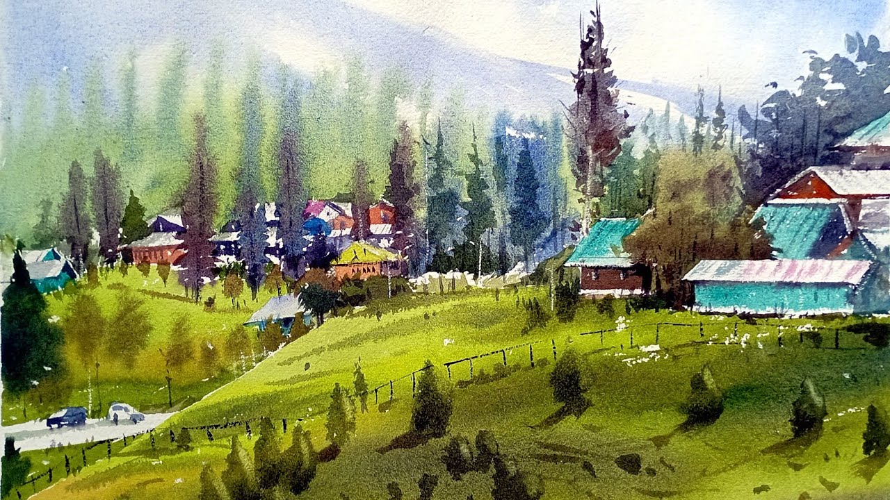 Watercolor landscape painting demonstrations/Step by step watercolor painting