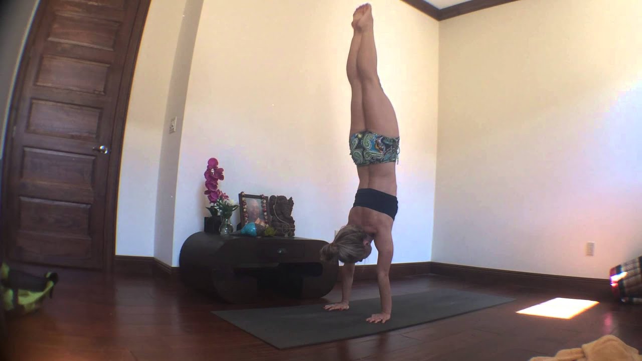 Yoga Handstand Straight Jump Back to Chaturanga Dandasana
