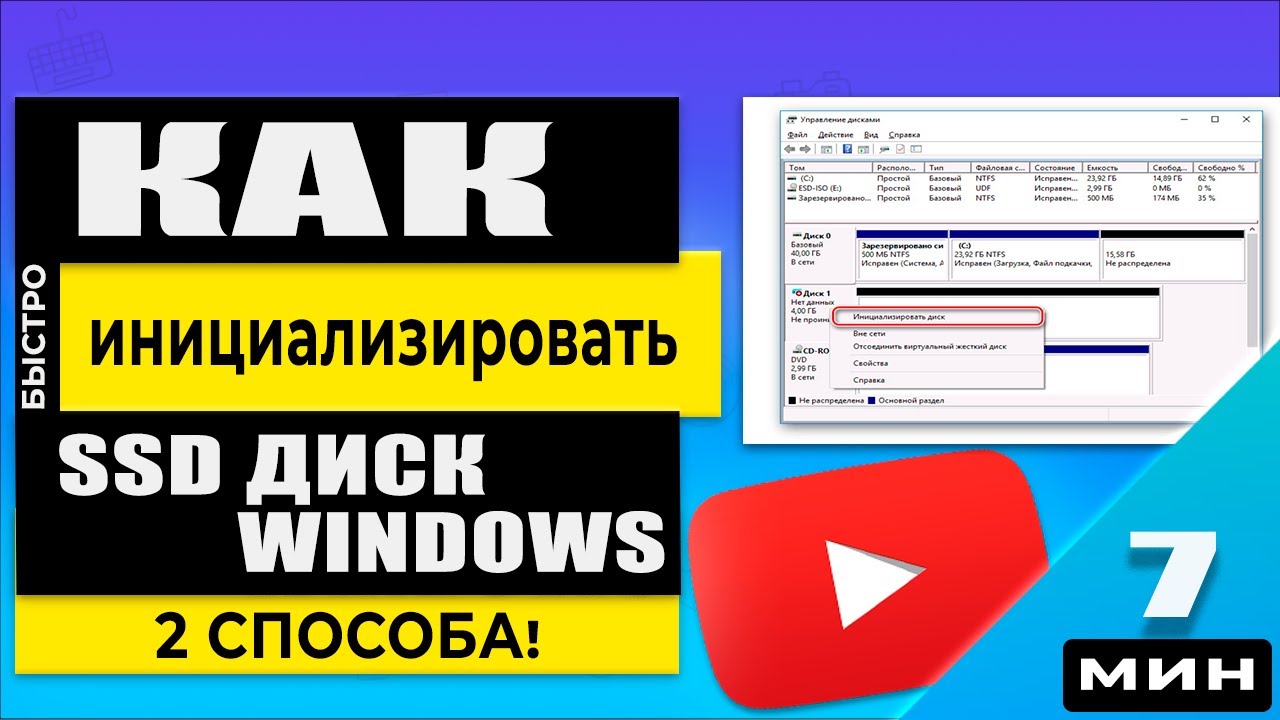 💪 Актуально 2025г! Инициализация SSD диска Windows 11/10/8/7 - 2 Быстрых Способа