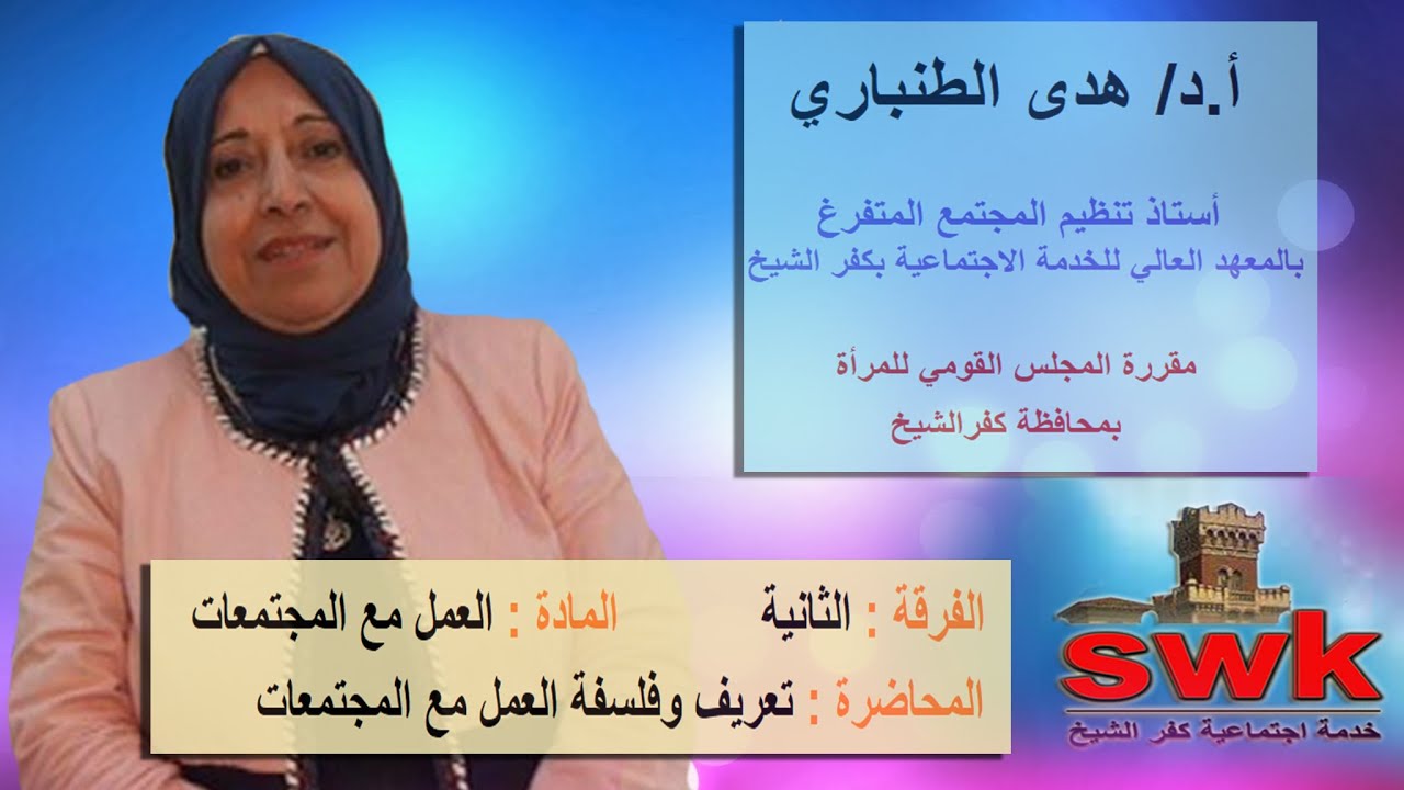فرقة ثانية خدمة اجتماعية - مادة تنظيم مجتمع - تعريف وفلسفة تنظيم المجتمع - أ د/ هدى الطنباري