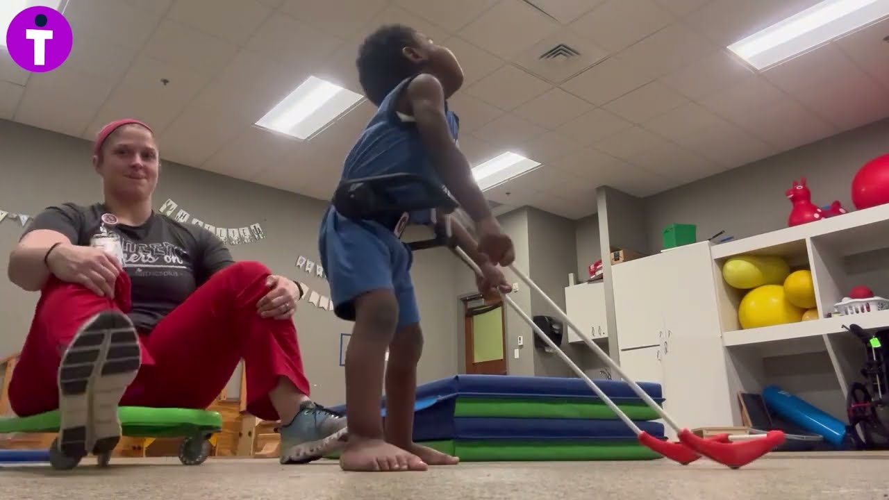 Braylen born with CHARGE syndrome - at age 2 began walking after one month of belt cane