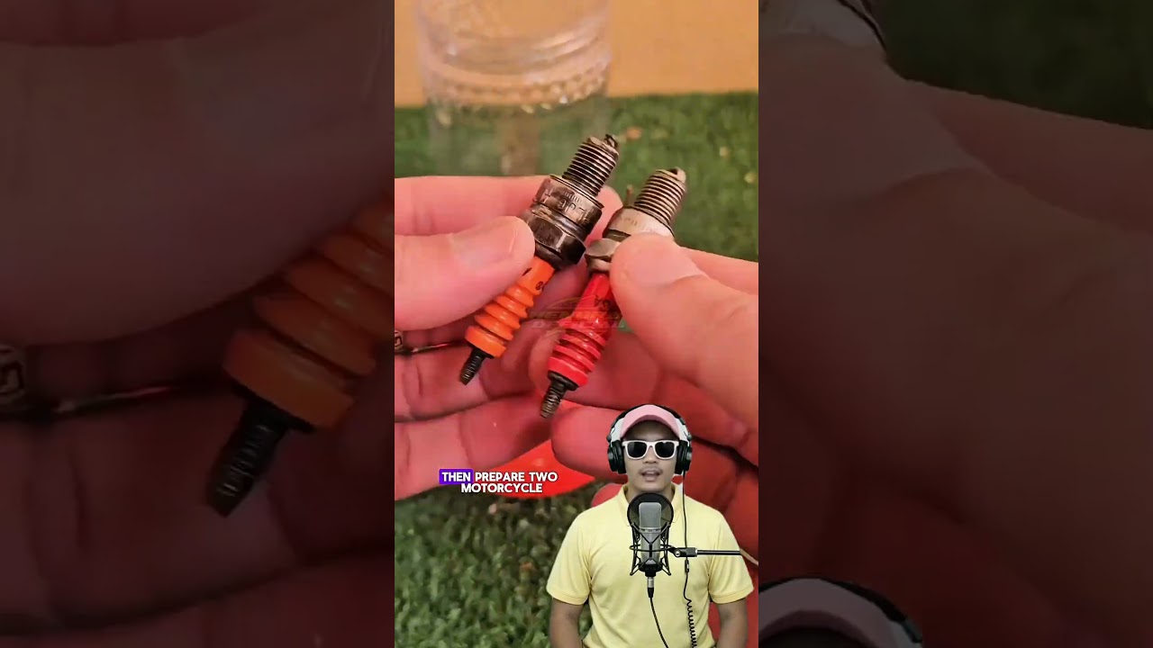 Creative idea to light up LED lights using cooking oil and motorbike spark plugs