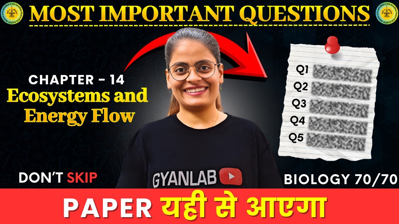 Class 12 Biology | Chapter 14 Ecosystems & Energy Flow - Most Important Question | Gyanlab | Anjali