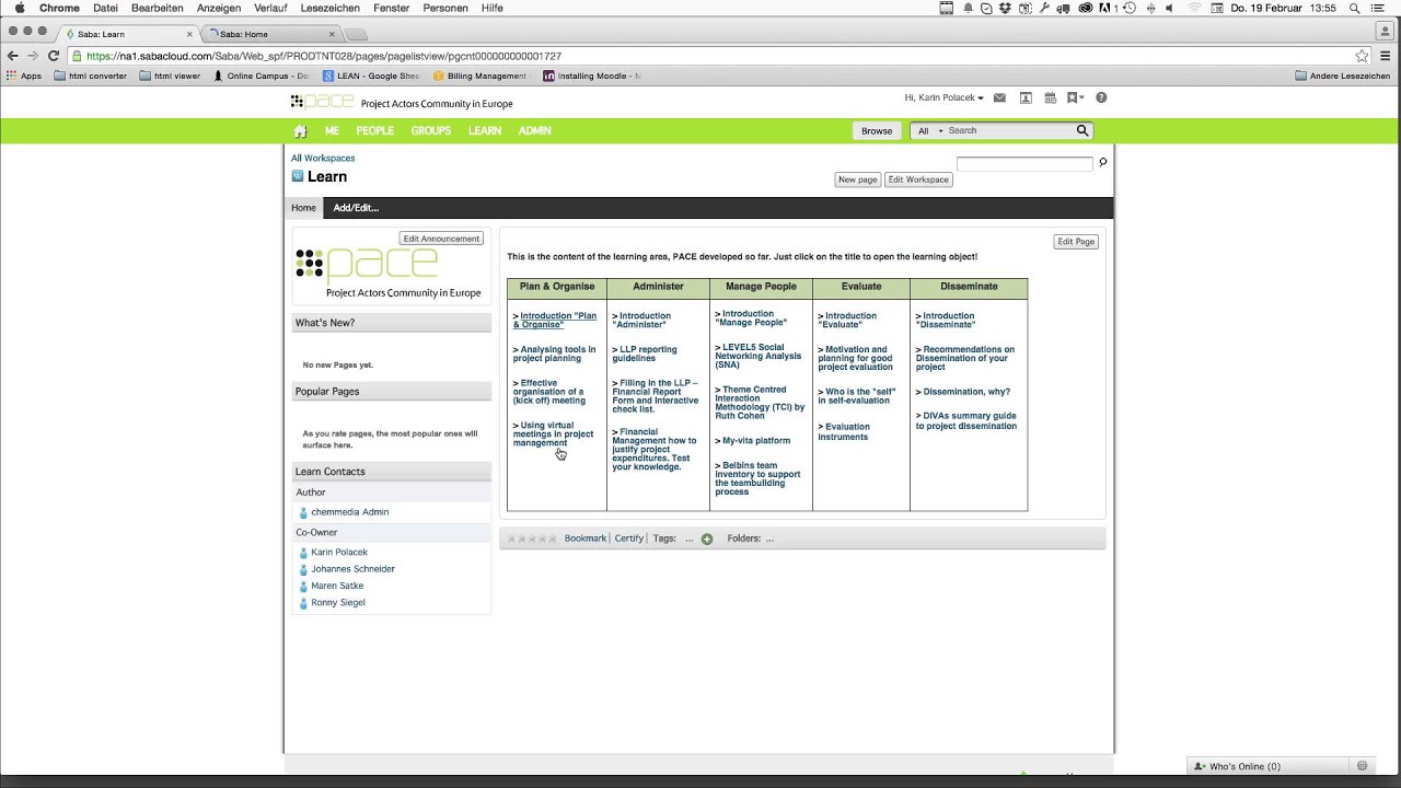 How to use the PACE Platform: Learning Objects