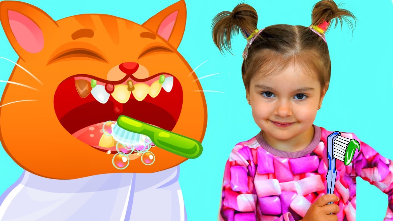 Арина и котик Bubbu сново попали в игру | Суровый котик Бубу чистит зубки