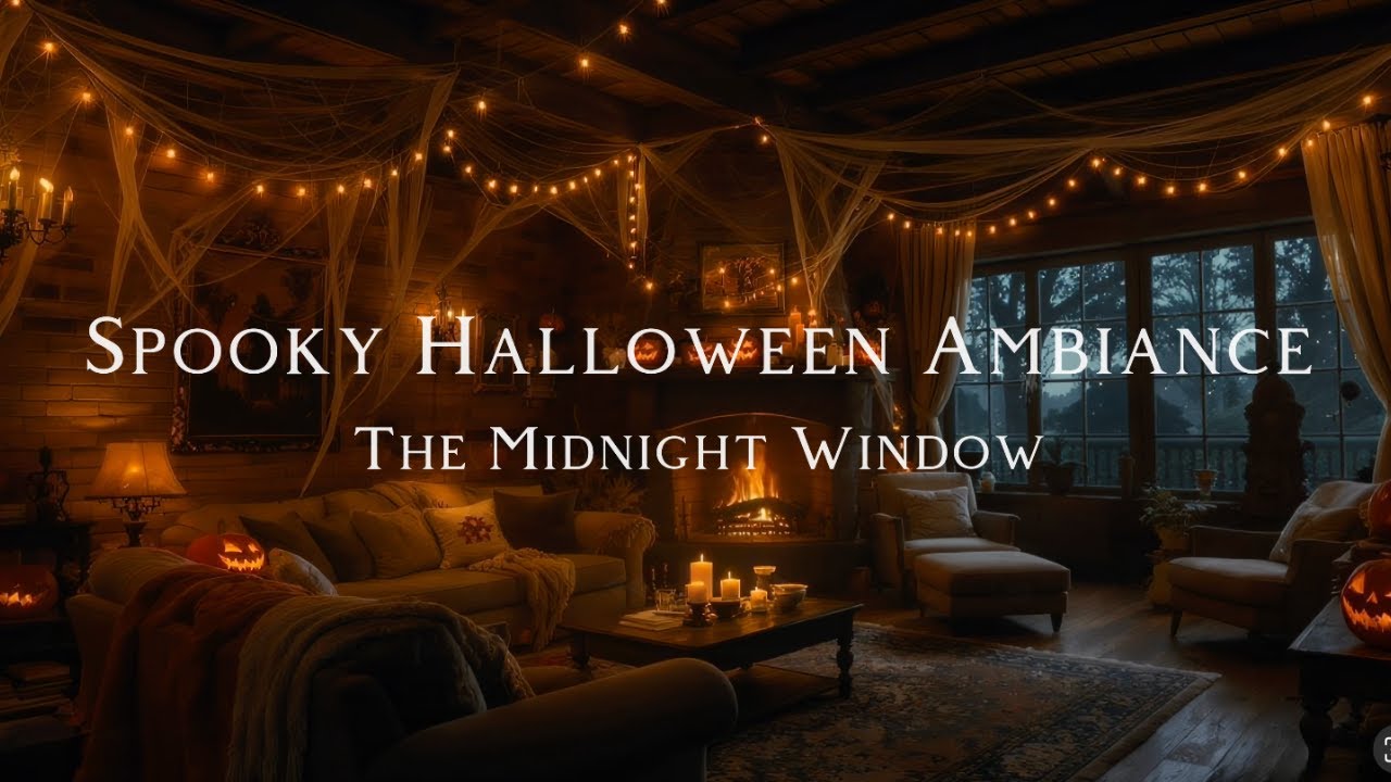 4K Spooky Living Room Ambiance 🕸️🎃  Background Music & Haunted Piano for Halloween Party, Relaxation
