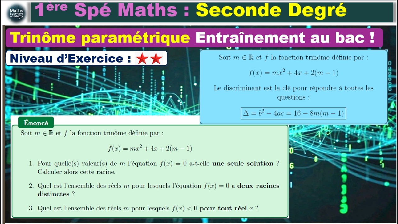 1ère Spé Maths :Second Degré Première MathsTrinôme Paramétrique : Maîtriser l'Étude selon m