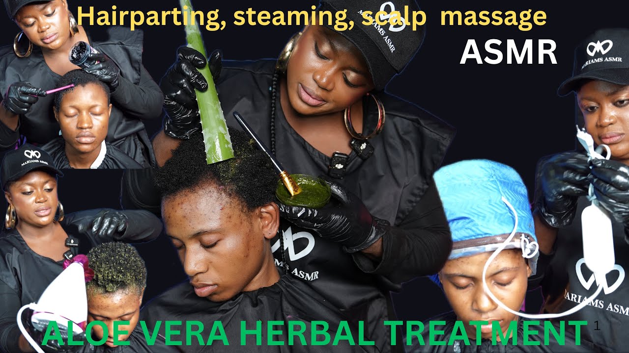 Herbal Hair Treatment ✨ASMR ✨with aloe Vera, edge laying,hair parting, steaming,a cure for insomnia.