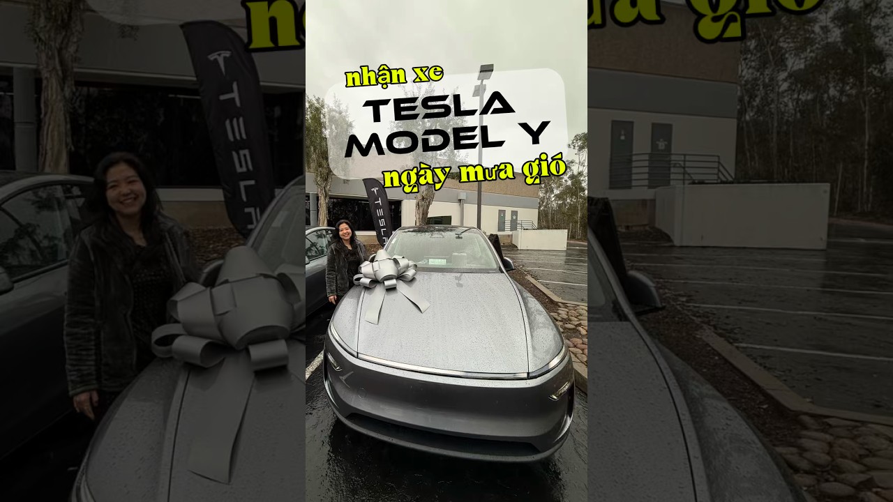 Đi nhận xe Tesla Model Y ngày mưa gió ở Mỹ ☔️ 