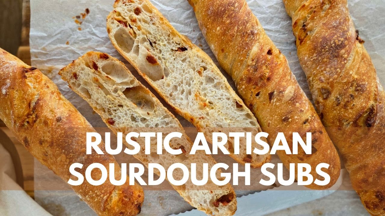 Rustic Artisan Sourdough Sub Rolls | Cheese & Sun-Dried Tomato