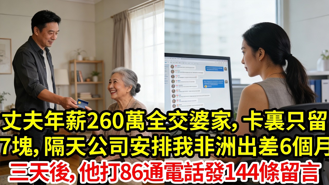 丈夫年薪260萬全上交婆家，卡裏只留7塊錢隔天我接受公司安排，去非洲出差6個月三天後他連續撥打86通電話發了144條留言#為人處世#情感#情感故事#小說#生活經驗#女性成長
