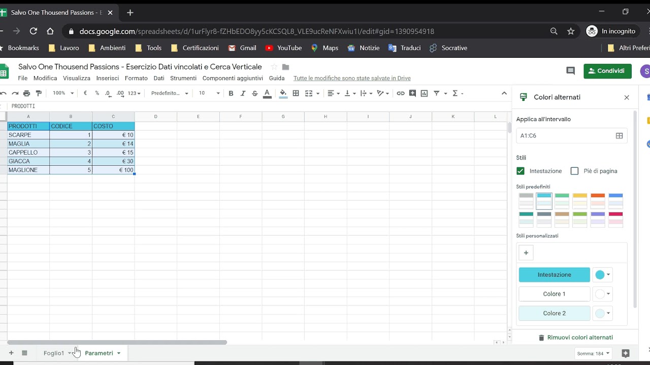 Google Sheets - Convalida dati e cerca verticale