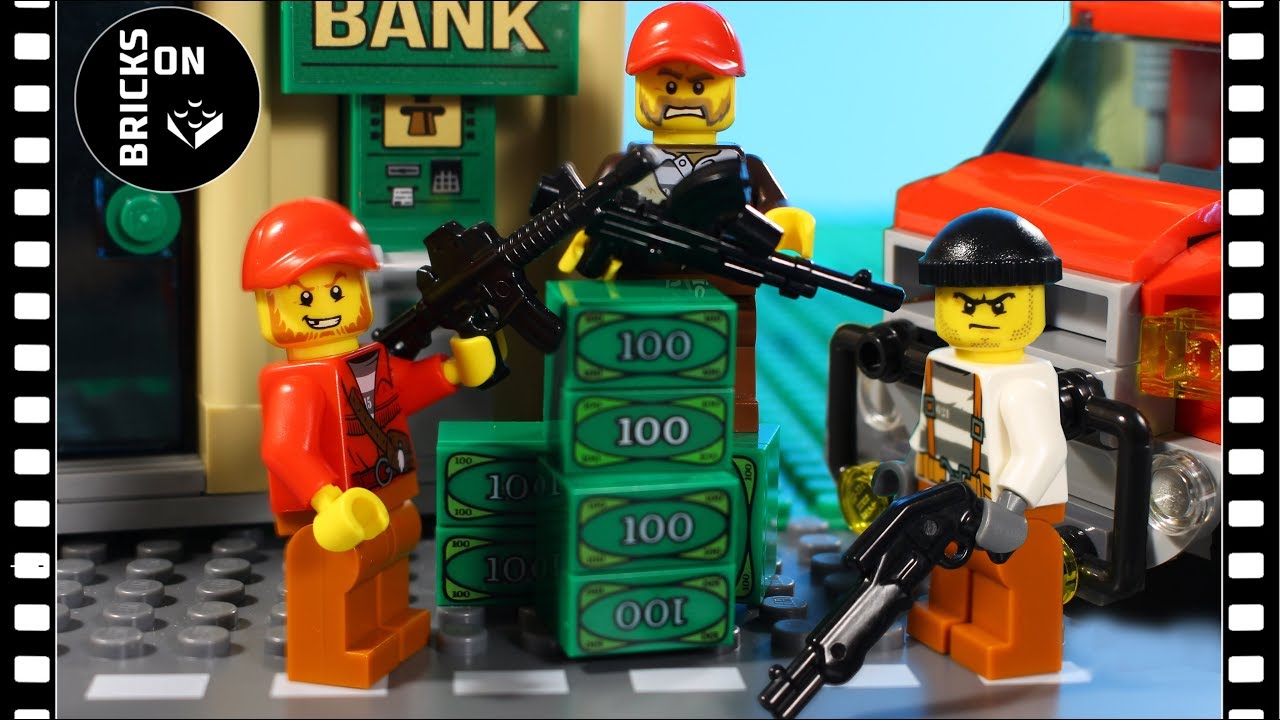 Lego Wall Breaking Bank Robbery Heist Stop motion Animation Bomb Catch the crooks