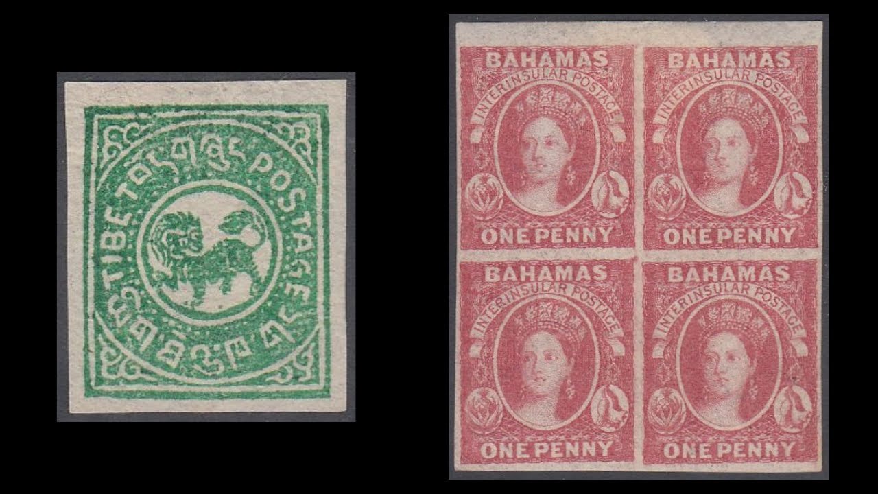Two different styles of stamp collection. Tibet, Bahamas - and a terrible Dad joke.