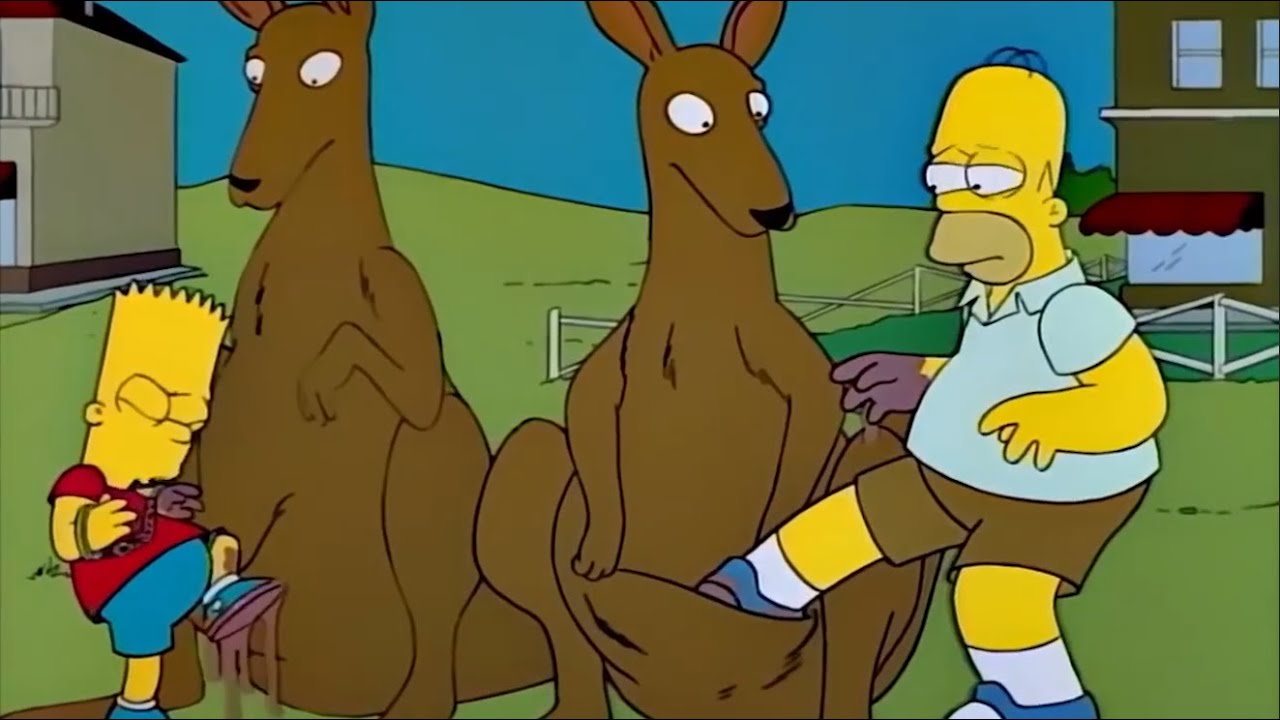 Simpsons ! 심슨 캥거루 주머니에 발 담그는 호머와 바트