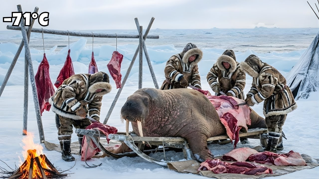 8000kg Walrus Hunt in  71C Yakutia Feeding a Frozen Tribe  | Extreme Survival