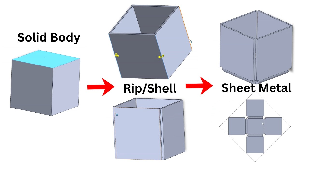 How to Convert Solid to Sheet Metal in SolidWorks | Rip, Shell & Insert Bends Tutorial