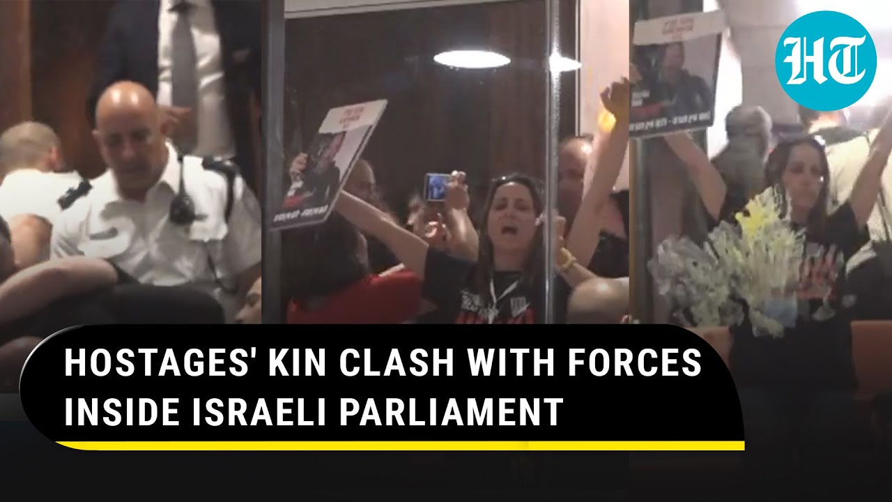 Total Chaos Inside Israel's Knesset; Hostages' Relatives Clash With Forces, Throw Paint