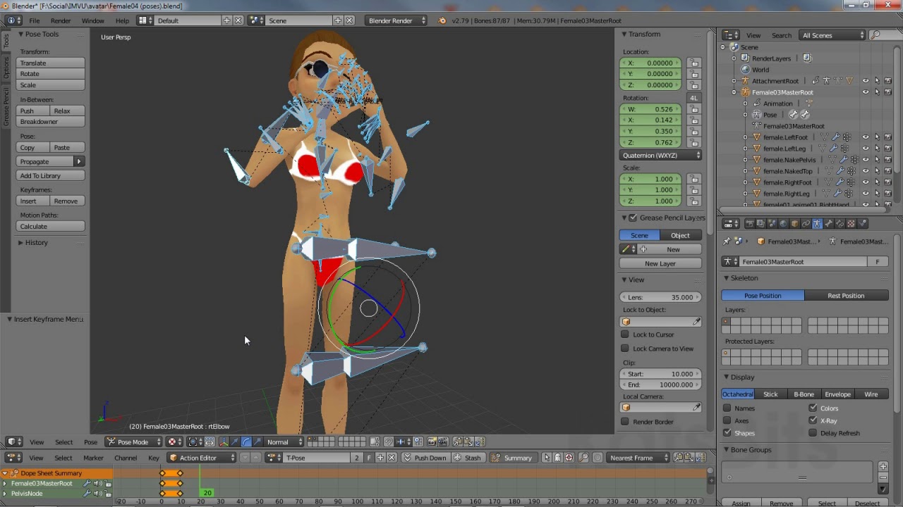IMVU how to: custom avatar poses for IMVU (Blender FBX)