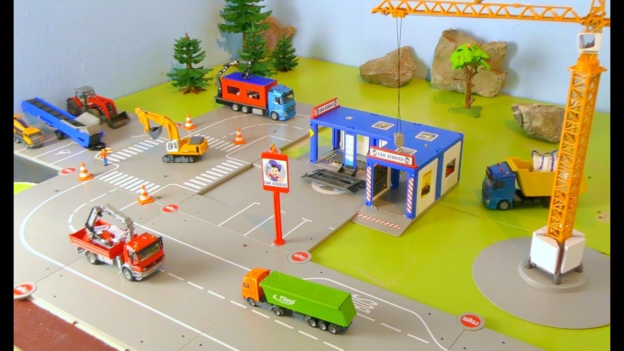 Bagger, Lastwagen, Kran, Traktor, Betonmischer & Trucks - Baustelle für Kinder / Vehicles for Kids