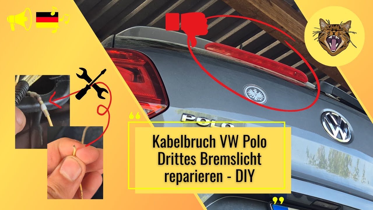 Auto Kabelbruch bei Drittes Bremslicht am Kabelbaum mit Schrumpfschlauch reparieren VW Polo - DIY