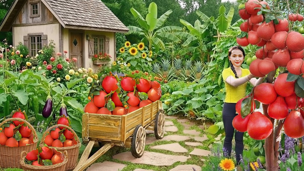 Harvesting Red Pomelos continuously for 30 days and taking them to the market to sell - Rural life