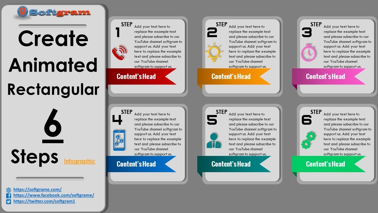 53. How to create Animated rectangular 6 Steps infographic