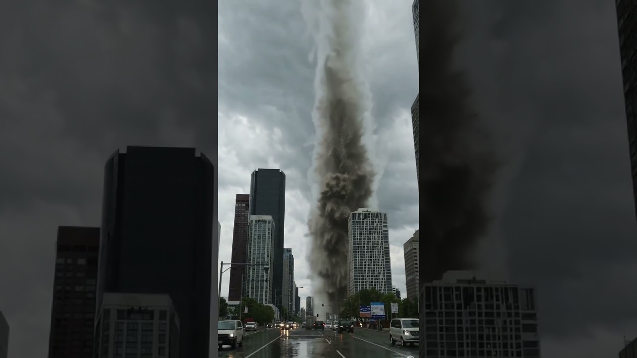 A scary tsunami and tornado in the city #tsunami  #nature  #shortvideo #scary