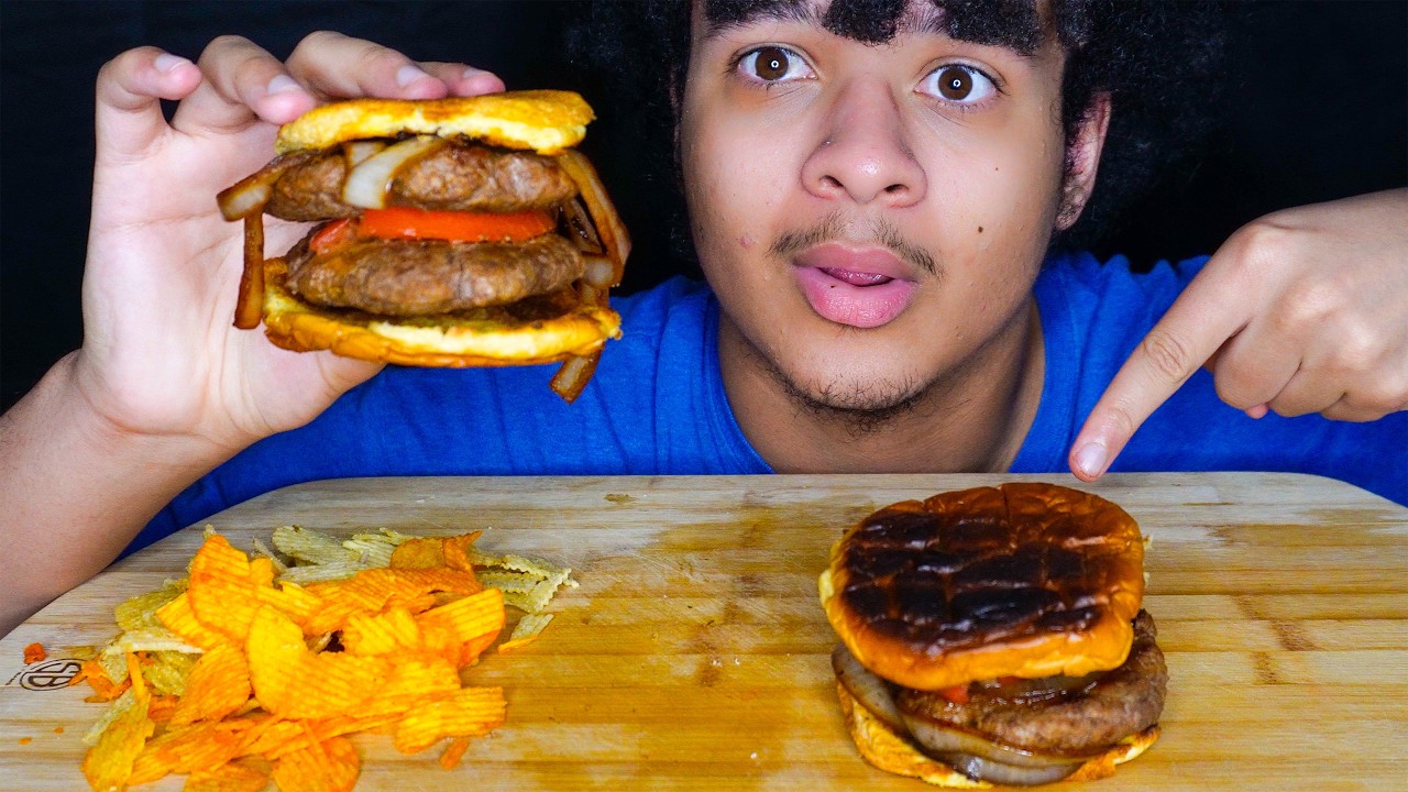 ASMR MUKBANG DOUBLE HAMBURGER (EATING SOUNDS)