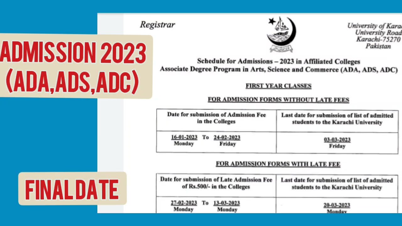 ADMISSION (ADA,ADS,ADC)2023/PROGRAMME /UNIVERSITY OF KARACHI