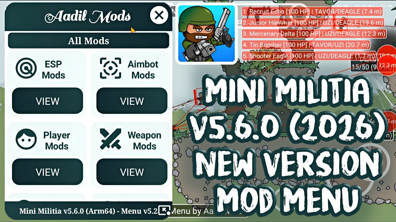 Mini Militia v5.6.0 AimBot/ESP Mod Menu Apk v5.2 | Invisible, Wall, Speed, Teleport, God Mod etc.